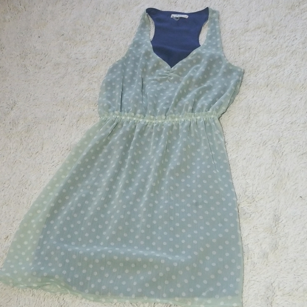 FreeBird sleeveless polka dot vneck mint green mini dress sz Medium